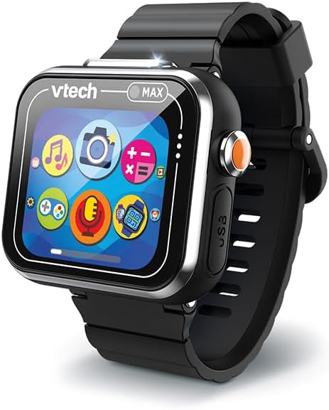 VTech - KidiZoom SmartWatch Max Noire, Montre Digitale Enfant, Photo, Selfie, Vidéo, Écran Tactile Horizontal, Jouet High-Tech, Cadeau Enfant et Ado de 5 Ans à 14 Ans - Contenu en Français