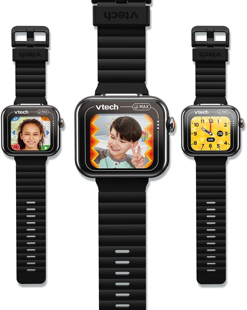VTech - KidiZoom SmartWatch Max Noire, Montre Digitale Enfant, Photo, Selfie, Vidéo, Écran Tactile Horizontal, Jouet High-Tech, Cadeau Enfant et Ado de 5 Ans à 14 Ans - Contenu en Français